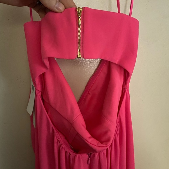 Nicole Miller New York Strapless Soufflé Chiffon Gown. Hot Pink color. - Picture 3 of 6